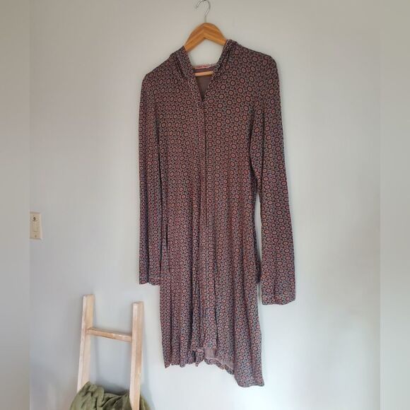 Johnny Was brown and teal printed hooded button up jersey dress in siz… - Picture 9 of 16
